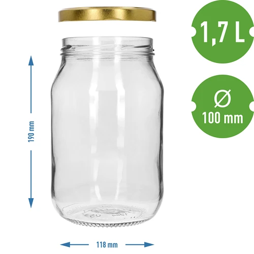 Glasburk TO 1,7 L med guldfärgat lock Ø 100/6, 1 st. - 4