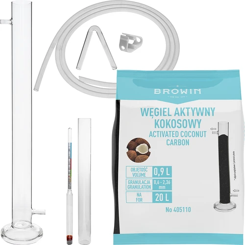 Glasfiltreringskolonn med alkoholmätare, silikonslang och kokoskol