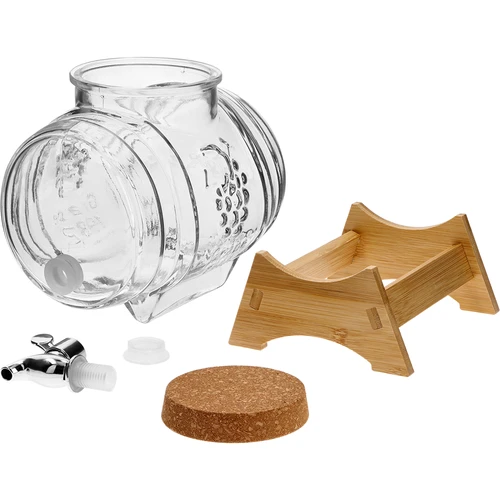 Glastunna 3 L, med bred påfyllning, kork, ställning och kran - 3