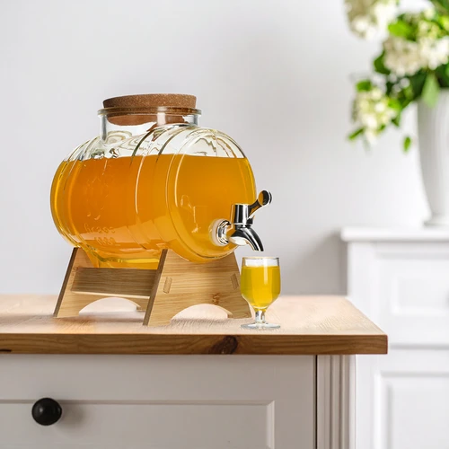 Glastunna 3 L, med bred påfyllning, kork, ställning och kran - 7