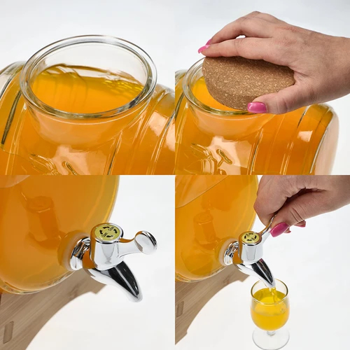 Glastunna 3 L, med bred påfyllning, kork, ställning och kran - 5