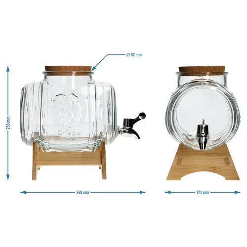 Glastunna 3 L, med bred påfyllning, kork, ställning och kran - 6