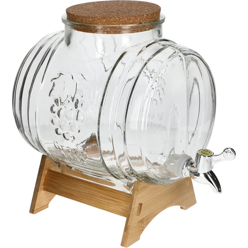 Glastunna 5 L, med bred påfyllning, kork, ställning och kran