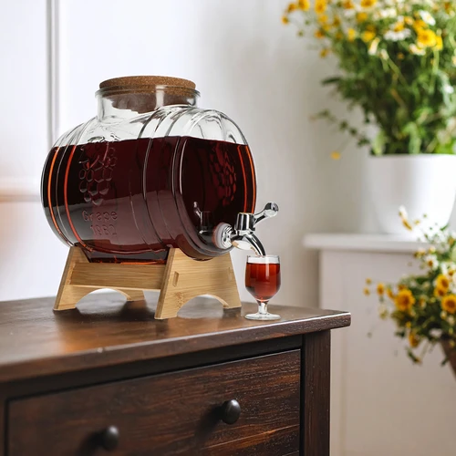 Glastunna 5 L, med bred påfyllning, kork, ställning och kran - 6