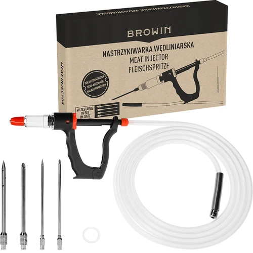 Halvautomatisk charkuterispruta med nålset och slang