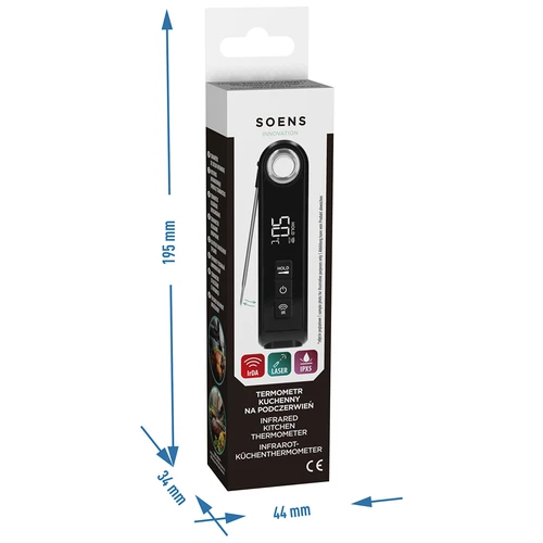 Infraröd kökstermometer, kompakt, med vikbar sond - 12