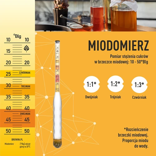 Oslagbar hydrometer för mjöd med mätcylinder, mätområde 10–50°Blg - 6