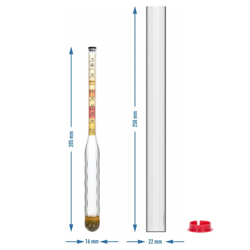 Oslagbar hydrometer för mjöd med mätcylinder, mätområde 10–50°Blg - 5