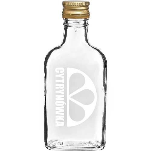Platt glasflaska (plunta) 200 ml med skruvkork och tryck ”Cytrynówka”, motiv 2