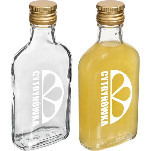 Platt glasflaska (plunta) 200 ml med skruvkork och tryck ”Cytrynówka”, motiv 2 - 3