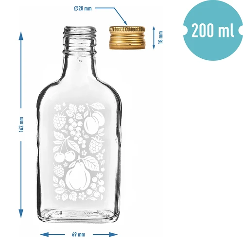 Pluntaflaska 200 ml med skruvkork och tryck ”Frukter”, mönster 2 - 4