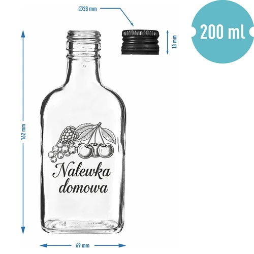 Pluntflaska 200 ml med skruvkork, tryck ”Nalewka domowa”, 1 st. - 4