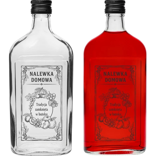 Platt glasflaska 500 ml med skruvkork, tryck ”Nalewka domowa”, 1 st.