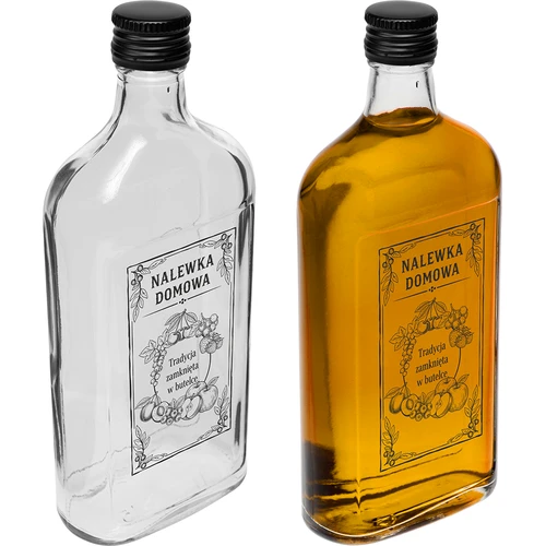 Platt glasflaska 500 ml med skruvkork, tryck ”Nalewka domowa”, 1 st. - 2