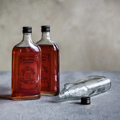Platt glasflaska 500 ml med skruvkork, tryck ”Nalewka domowa”, 1 st. - 5