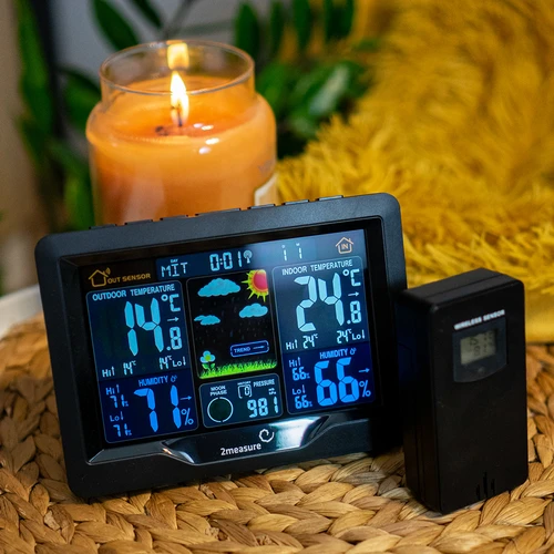 RCC väderstation, DCF – elektronisk, belyst, trådlös, sensor, svart - 13