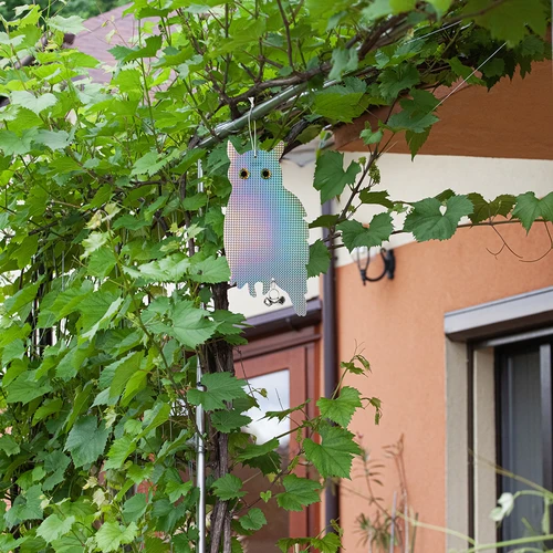 Reflekterande hängsmycke som skrämmer bort fåglar - uggla med klockor - 10