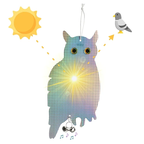 Reflekterande hängsmycke som skrämmer bort fåglar - uggla med klockor - 5