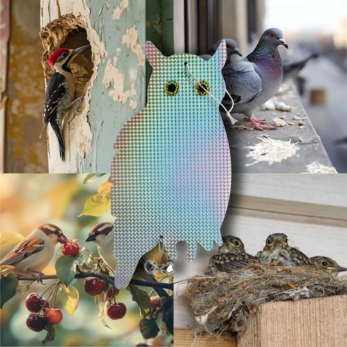 Reflekterande hängsmycke som skrämmer bort fåglar - uggla med klockor - 8