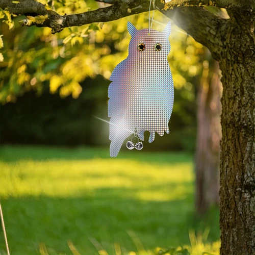 Reflekterande hängsmycke som skrämmer bort fåglar - uggla med klockor - 9
