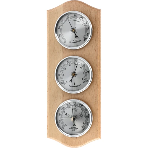 Retro väderstation - naturligt trä med silverfärgade urtavlor