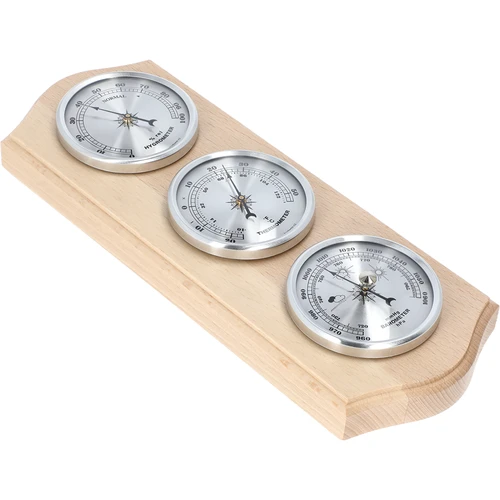 Retro väderstation - naturligt trä med silverfärgade urtavlor - 2