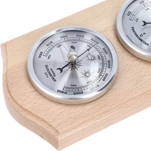Retro väderstation - naturligt trä med silverfärgade urtavlor - 3