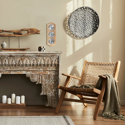 Retro väderstation - naturligt trä med silverfärgade urtavlor - 6