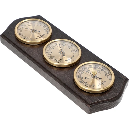 Retro väderstation - valnötsfärg med gyllene urtavlor - 2