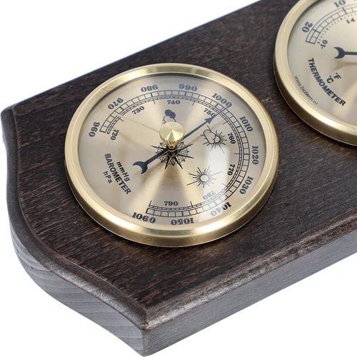 Retro väderstation - valnötsfärg med gyllene urtavlor - 3