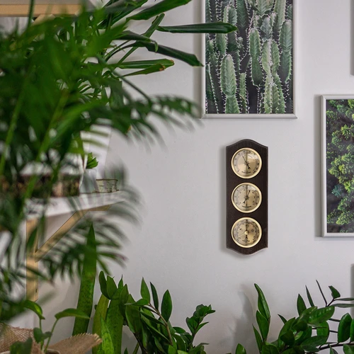 Retro väderstation - valnötsfärg med gyllene urtavlor - 6