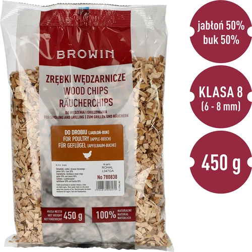 Rökflis för rökning/grillning, 50% äppelträ + 50% bok, 450 g, kl. 8 - 3