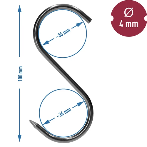 Rökkrokar – S-formade, vässade, 4 mm x 100 mm, 5-pack - 6