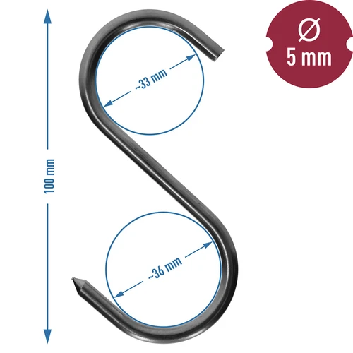 Rökningskrokar - S, vässade, 5mm x 100mm - 5
