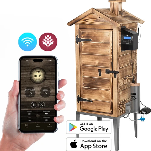 Rökskåp med Wi‑Fi, 200 L – dragON WOOD 100IQ med elektrisk värmemodul och styrenhet, vedeldat  - 1 