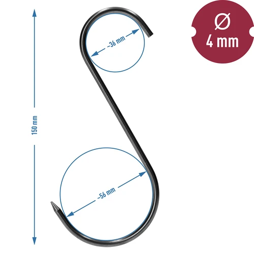 S-krokar för rökning – vässade, 4 mm x 150 mm, 5 st. - 6