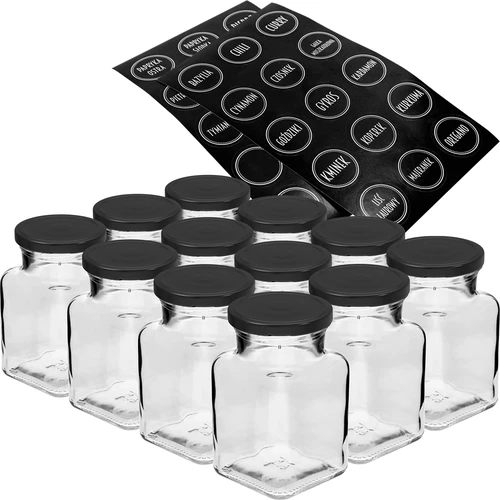 Set 12 x burk 150ml + 30 etiketter för att märka kryddor