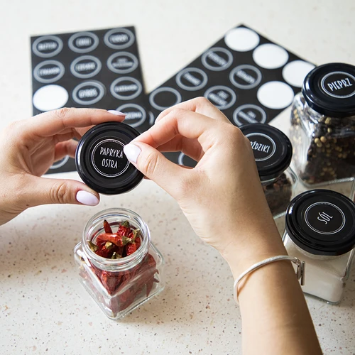 Set 12 x burk 150ml + 30 etiketter för att märka kryddor - 12