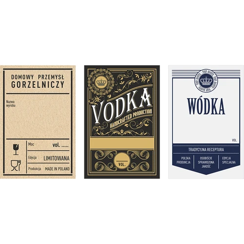 Självhäftande etiketter 60x90 mm för flaskor, vodka, 3 mönster 20 st.