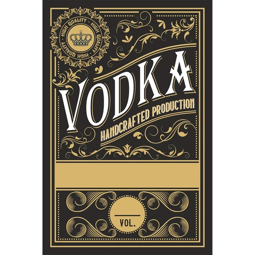 Självhäftande etiketter 60x90 mm för flaskor, vodka, svarta, 20 st.
