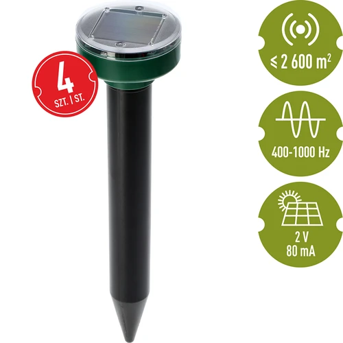 Solavskräckare för mullvadar – effektivt, säkert och humanitärt skydd för trädgården, set med 4 st. - 8