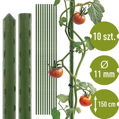 Trädgårdsstöd Bioogród – belagda stål, 1,5 m, fi 11 mm, 10 st.