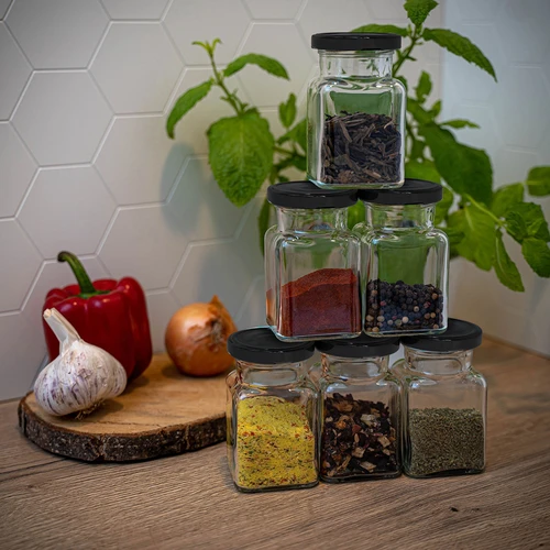 Twist-off burk 150ml Fyra hörn fi 53 med svart lock, 6 st. - 10