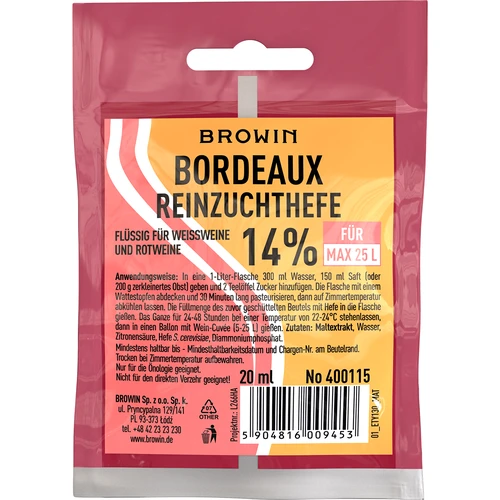 Vinjäst Bordeaux, 20 ml DE/EN