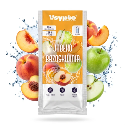 Vsypto med smak av äpple och persika, 9 g