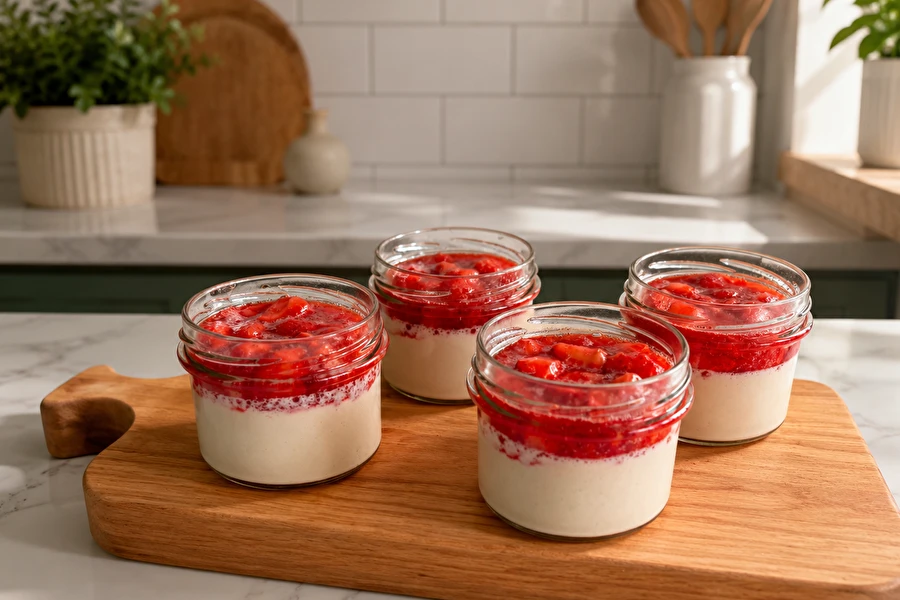 Browin Przepiśnik - Vegansk pannacotta med jordgubbar